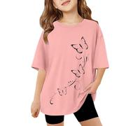 Tops Teenager Mädchen,T Shirt Kinder,Mode Lässige Kurzarm- Und Langarm-Oberteile Mit Aufdruck Bequeme, Atmungsaktive, Lässige, Cooles Lockere Oberteile Rundhals-Sweas Baumwollhemden (Pink, 5-6 Years)