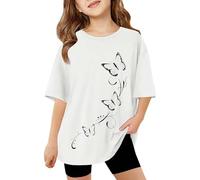 Tops Teenager Mädchen,Tshirt Kinder,Mode Lässige Kurzarm- Und Langarm-Oberteile Mit Aufdruck Bequeme, Atmungsaktive, Lässige, Cooles Lockere Oberteile Rundhals-Sweas Baumwollhemden (White, 5-6 Years)