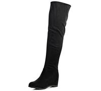 topschuhe24 1233 Damen Overknee Stiefel Overknees Keilabsatz Velours, Farbe:Schwarz, Größe:38 EU