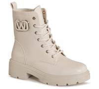 topschuhe24 3204 Damen Plateau Stiefeletten Worker Biker Boots, Farbe:Beige, Größe:38 EU
