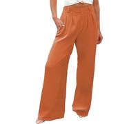 topuersaiv Hosen Damen Weite Casual Lange High Waist Damen Freizeithose Gym Baggy Weite Bein Frauen Sporthose Elastische Boho Stretch Stoffhose Stree Elegant Leicht Hohe Taille Strandhose Orange L