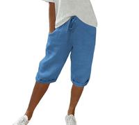 topuersaiv Luftige Damen Sommerhosen - leichte Shorts, Elegante Leinenhose, knielange Musselin Strandshorts, Bequeme Kurze Baggyhose, 3/4 Casual Hose aus Baumwolle für Frauen
