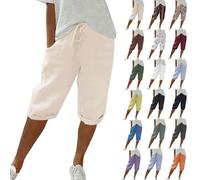 topuersaiv Sommer Damenhosen - Kurze Leinenhose, lockere Baumwollshorts, Knielang oder 3/4, Casual Strandhose, Elegante Plisseehose, luftige Kleidung für Frauen, ideal bei Hitze