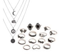 Topways®Boho Style Vintage Punk Halskette und Ringe Party Schmuck Sets, einschließlich Multi Layer Long Necklace und Women Joint Knuckle Retro Ring Set 15 stück