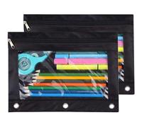 TOPWOOZU Bleistifttasche, 3-Ring-Rei?verschluss, Bleistifttaschen, Etui, Ordner, Kosmetiktasche, Schwarz, 2 St?ck