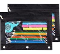 TOPWOOZU Federmäppchen mit 3 Ringen, Reißverschluss, Kosmetiktasche, Schwarz, 2 Stück