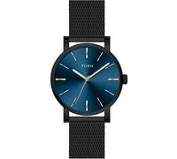 TORII Herrenuhr Blau Edelstahl - rund Quarz B45BG.NG Milanaise-Armband Strichindizes wasserdicht 100 m