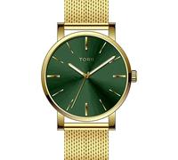 TORII Herrenuhr Grün Edelstahl - rund Quarz G45GG.FG Milanaise-Armband Strichindizes wasserdicht 100 m