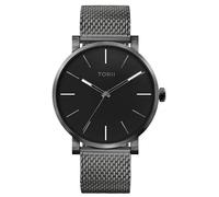 TORII Herrenuhr Schwarz Edelstahl - rund Quarz A45AG.BA Milanaise-Armband Strichindizes wasserdicht 100 m