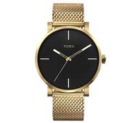 TORII Herrenuhr Schwarz Edelstahl - rund Quarz G45GG.B4 Milanaise-Armband Strichindizes wasserdicht 100 m
