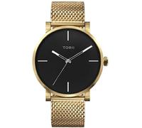 TORII Herrenuhr Schwarz Edelstahl - rund Quarz G45GG.B5 Milanaise-Armband Strichindizes wasserdicht 100 m
