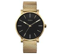 TORII Herrenuhr Schwarz Edelstahl - rund Quarz G45GG.BG Milanaise-Armband Strichindizes wasserdicht 100 m