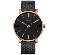 TORII Herrenuhr Schwarz Edelstahl - rund Quarz R45BG.BR Milanaise-Armband Strichindizes wasserdicht 100 m