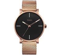 TORII Herrenuhr Schwarz Edelstahl - rund Quarz R45RG.B5 Milanaise-Armband Strichindizes wasserdicht 100 m