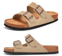 Torotto Herren Pantoletten Sandalen Hausschuhe Flache Latschen Sommerschuhe Erwachsene Schlappen Arbeitsschuhe Bequeme Classic(Khaki,44 EU)