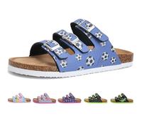 Torotto Pantoletten Kinder Mit Kork Hausschuhe Mädchen Jungen Schlappen Riemen Verstellbare Schnalle Rutschfeste Pantoffeln für Drinnen und Draußen(Blauer Fußball, 31EU)