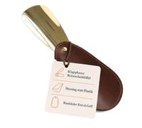 Torquato Reiseschuhlöffel Dorian, poliertes Messing, klappbar | Etui aus feinem Rindsleder, klappt auf doppelte Länge, passt in jede Reisetasche, Geschenk, 36 g