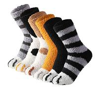 Tosewever 6 Paar süße Katzenpfoten-Socken für Damen, Winter, flauschig, gemütlich, Plüsch-Socken - - Medium