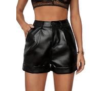 TOSHIKII Damen-Shorts aus Kunstleder mit weitem Bein, lässige Shorts aus PU-Leder, hohe Taille, Shorts zum Überziehen