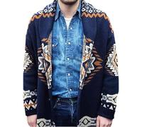 TOSHIKII Herren Azteken-Strickjacken Cardigan Herren gemusterter Button-Down-Winter-Strickmantel Vintage Argyle Classic Fit Strickpullover