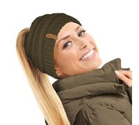 TOSKATOK® Damen Frauen Plain Ponytail Messy BUN GERIPPTE Winter Beanie Hut Cap Hair Hairband