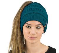 TOSKATOK® Damen Frauen Plain Ponytail Messy BUN GERIPPTE Winter Beanie Hut Cap Hair Hairband