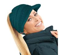 TOSKATOK Damen Slouchy Peaked Pferdeschwanz Unordentlicher Dutt Beanie Mütze Kappe, blaugrün, Einheitsgröße
