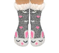 TOSKATOK Ladies Girls Warm Winter Fluffy Fun Super Soft Animal Fleece Lined anti slip gripper Bed Slipper Socks-RABBIT