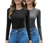 Totatuit 2er Pack Damen Langarmshirt Basic Rundhals Baumwolle Oberteile | Weich, Leicht, Dünn, Rollkragen, Basic, Einfarbig, Casual, Dehnbar, Longsleeve