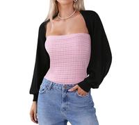 Totatuit Bolero Damen Festlich Kurz Strickjacke Elegant Cardigan Open Front Shrugs Langarm Leichte Jäckchen Boleros Strick Bolerojacke Schulterjacke für Kleider Casual Einfabig Schwarz XXL