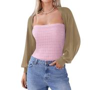 Totatuit Bolero Damen Festlich Kurz Strickjacke Elegant Cardigan Open Front Shrugs Langarm Leichte Jäckchen Boleros Strick Bolerojacke Schulterjacke für Kleider Casual Einfabig Kamel XXL