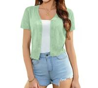 Totatuit Damen Bolero Sommer Kurzarm Kurze Strickjacke Elegant Festlich Leichte Cardigan mit Knopf Hellgrün S