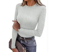 Totatuit Damen Langarmshirts Stehkragen Langarmshirt Rollkragenshirt Slim Fit Basic Tops Rollkragenshirt Baumwolle Elegant Langarmshirt Top Pullover