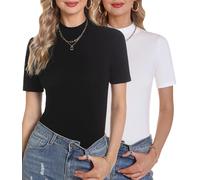 Totatuit Damen Rollkragen Pulli Eng Strickpullover Frühling Sommer Kurzarm Mode Oberteile für Damen