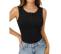 Totatuit Damen Tank Top Sommer Rundhalsausschnitt Top Ärmellos Oberteile Slim Fit Geripptes Basic Shirt Sexy mit Knöpfen Schwarz XXL
