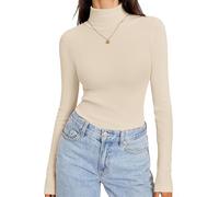 Totatuit Rollkragenpullover Damen Basic Langarmshirt für Damen Einfarbig Gerippt Oberteile Herbst Winter Tshirt Elegant Casual Slim Fit Tops Aprikose L