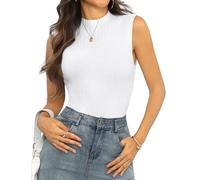 Totatuit Rollkragenshirt Damen Elegant Rollkragen Tops Rollkragenpullover Kurzarm Casual Shirt mit Stehkragen Pullover Frühling Herbst Winter Weiß XL