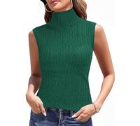 Totatuit Rollkragenshirt Damen Hemd mit Boden, Ärmellos Warmes Fleece Rolli Oberteil Turtleneck Unterziehshirt Stretch Rollkragenpullover für Winter und Herbst Grün XL