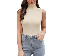 Totatuit Rollkragenshirt Damen Hemd mit Boden, Ärmellos Warmes Fleece Rolli Oberteil Turtleneck Unterziehshirt Stretch Rollkragenpullover für Winter und Herbst Beige M