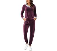 Totatuit Schlafanzug Damen Lang Zweiteiler Samt Pyjama Set Loungewear Freizeitanzug Herbst Winter Jogginganzug Hausanzug Warm Velour Langarm Oberteile mit Hose