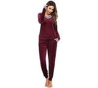 Totatuit Schlafanzug Damen Lang Zweiteiler Samt Pyjama Set Loungewear Freizeitanzug Herbst Winter Jogginganzug Hausanzug Warm Velour Langarm Oberteile mit Hose