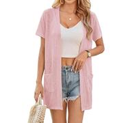 Totatuit Strickjacke Damen Sommer Lässige Kurzarm Cardigan Lockere Rosa XL