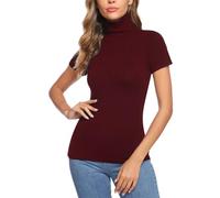 Totatuit T-Shirt Damen Rollkragen Tops Kurzarm Rollkragenshirt Casual Shirt mit Stehkragen für Frühling Herbst und Winter