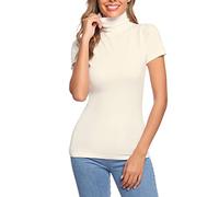Totatuit T-Shirt Damen Rollkragen Tops Kurzarm Rollkragenshirt Casual Shirt mit Stehkragen für Frühling Herbst und Winter