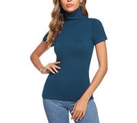 Totatuit T-Shirt Damen Rollkragen Tops Kurzarm Rollkragenshirt Casual Shirt mit Stehkragen für Frühling Herbst und Winter