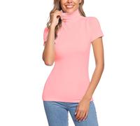 Totatuit T-Shirt Damen Rollkragen Tops Kurzarm Rollkragenshirt Casual Shirt mit Stehkragen für Frühling Herbst und Winter