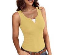 Totatuit Tank Top Damen V-Ausschnitt Ärmellos Sommer Sexy Oberteile Slim Fit Basic Shirt Gerippt Tanktop Stretch Tops Einfarbig Gelb S