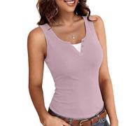 Totatuit Tank Top Damen V-Ausschnitt Ärmellos Sommer Sexy Oberteile Slim Fit Basic Shirt Gerippt Tanktop Stretch Tops Einfarbig Grauviolett S