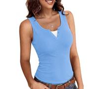 Totatuit Tank Top Damen V-Ausschnitt Ärmellos Sommer Sexy Oberteile Slim Fit Basic Shirt Gerippt Tanktop Stretch Tops Einfarbig Himmelblau S