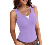 Totatuit Tank Top Damen V-Ausschnitt Ärmellos Sommer Sexy Oberteile Slim Fit Basic Shirt Gerippt Tanktop Stretch Tops Einfarbig Violett S